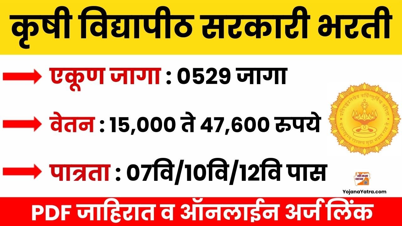 पंजाबराव देशमुख कृषी विद्यापीठात ५२९ पदांची भरती सुरू; ऑनलाईन अर्ज येथे करा